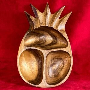 TropEco Monkeypod Wood Three-Section Pineapple Serving Plate